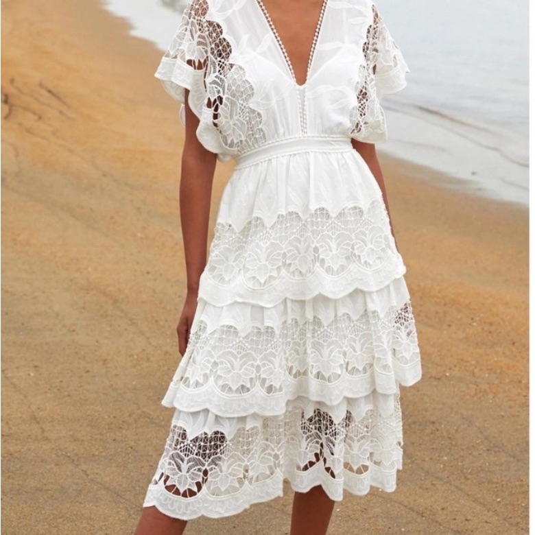 Farm Rio White Guipurre Dress